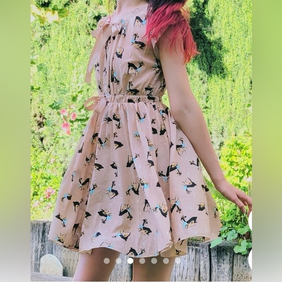 MUSS cute Deer Print-A Line-Circle Skirt-Size Small-Button up-White Dots - Picture 3 of 14